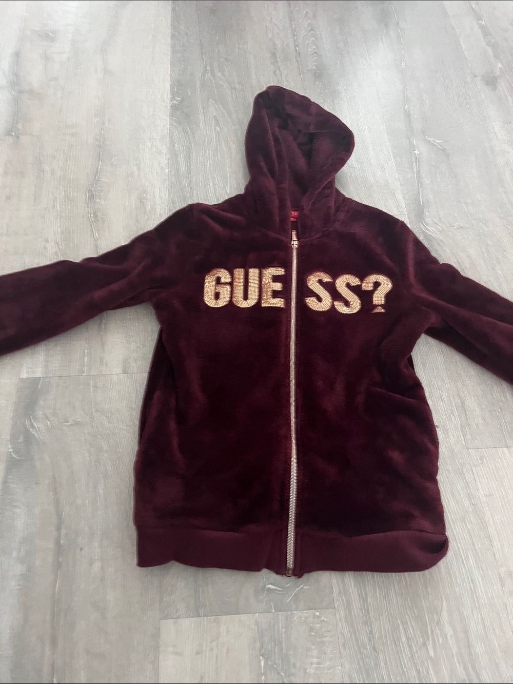 Guess Kids Wine Plush Zip Hoodie with Metallic Logo
